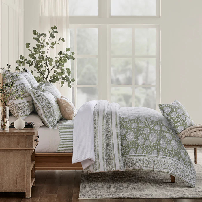 Adare Coastal Floral Duvet Cover Set - Sage