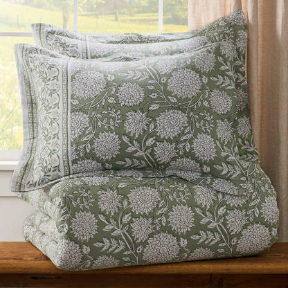 Adare Coastal Floral Duvet Cover Set - Sage