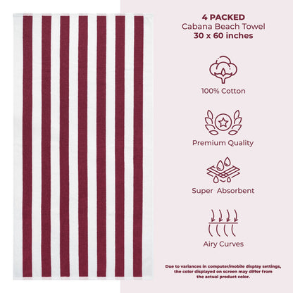 Cabana Striped Cotton Beach Towels 4 Pack