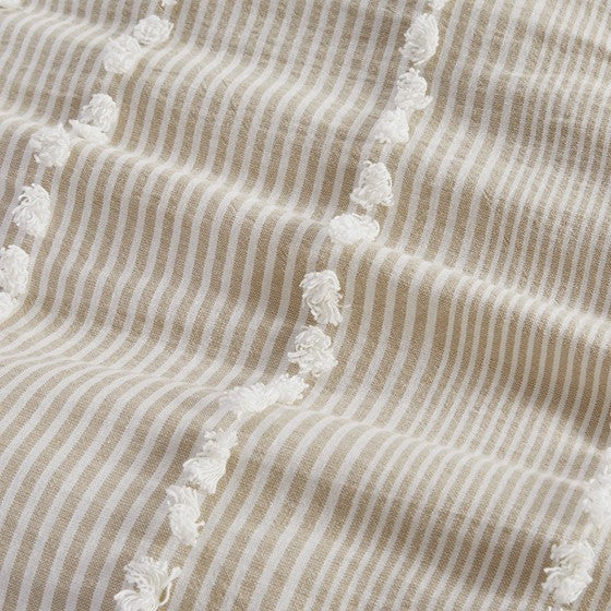 Anslee Jacquard Yarn Dyed Cotton 3PC Comforter Set - Soft White & Taupe Hues - Quahog Bay Bedding