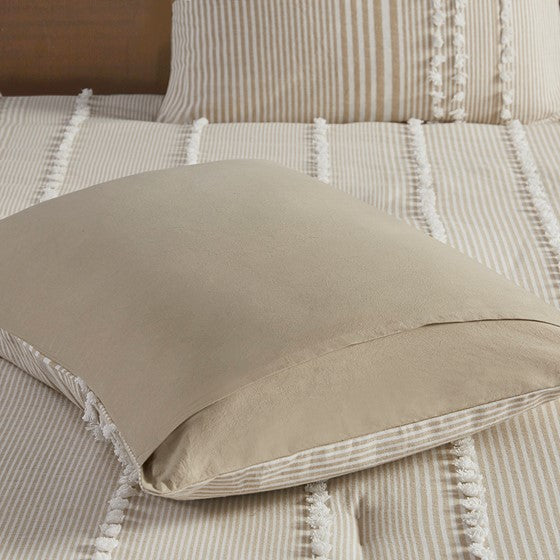 Anslee Jacquard Yarn Dyed Cotton 3PC Comforter Set - Soft White & Taupe Hues - Quahog Bay Bedding