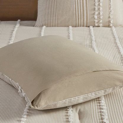 Anslee Jacquard Yarn Dyed Cotton 3PC Comforter Set - Soft White & Taupe Hues - Quahog Bay Bedding