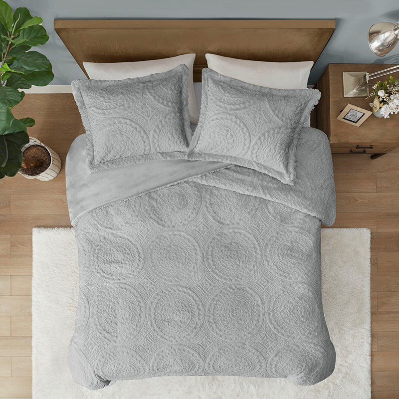 Madison Park Arya Embroidered Medallion Comforter Set 3PC Mini Set - Grey