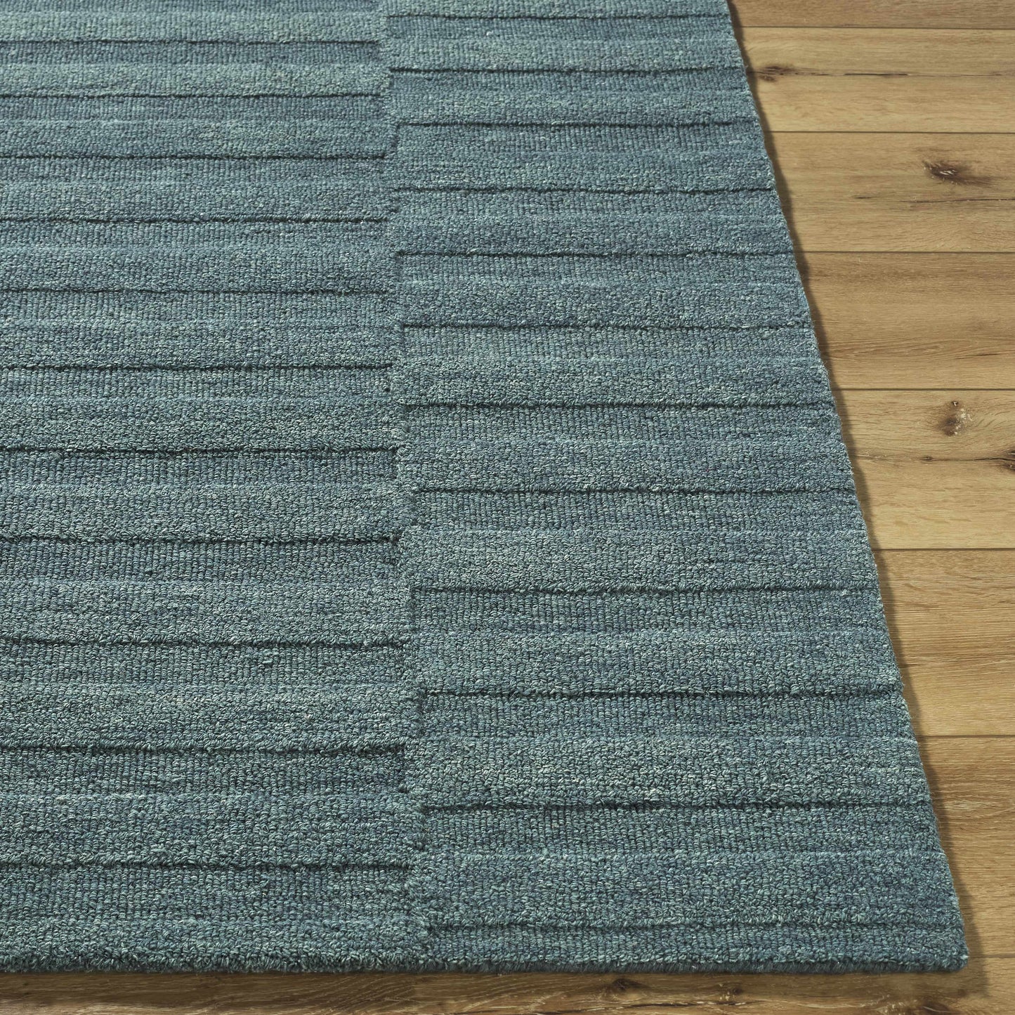 Idaho Broken-Stiped Petrol Blue Wool Rug | Our PNW Home X Livabliss