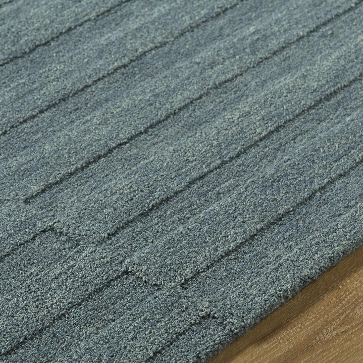 Idaho Broken-Stiped Petrol Blue Wool Rug | Our PNW Home X Livabliss