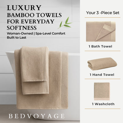 Luxury Bamboo 3 Piece Towel Set - Champagne