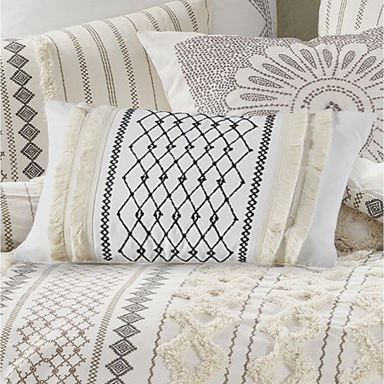 Bea Embroidered Cotton Oblong Pillow with Tassels - Quahog Bay Bedding