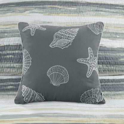 Beach Themed Quilt Set with Throw Pillows Yellow and Grey Hues