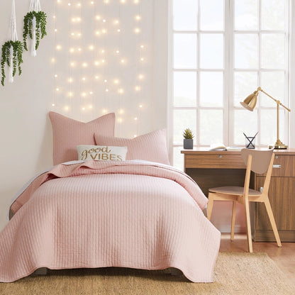 Cross Stitch 100% Cotton Quilt Set - Blush