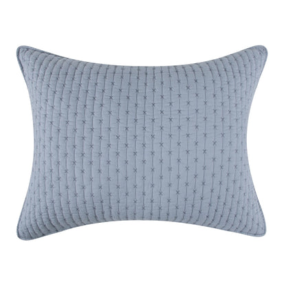 Beautiful Cross Stitch 100% Cotton Quilt Set - Chambray Blue