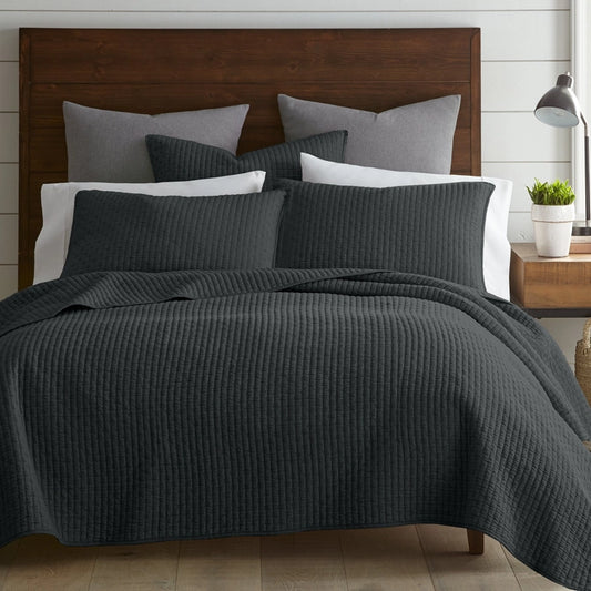 Beautiful Cross Stitch 100% Cotton Quilt Set - Charcoal