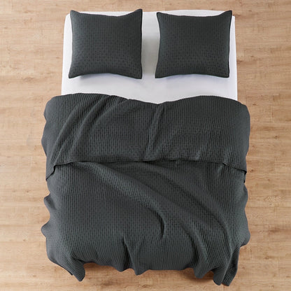 Beautiful Cross Stitch 100% Cotton Quilt Set - Charcoal