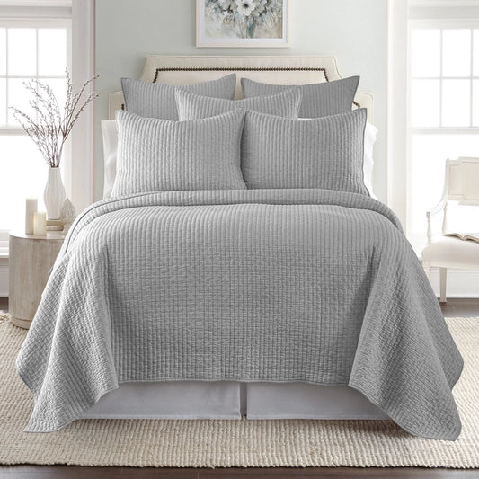 Sale! Queen Cross Stitch 100% Cotton Quilt Set - Light Grey
