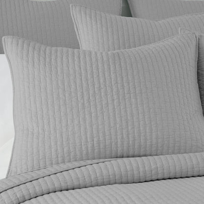 Beautiful Cross Stitch 100% Cotton Quilt Set - Light Grey