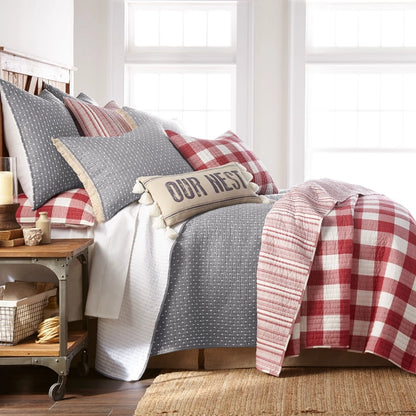 Cross Stitch 100% Cotton Quilt Set - Grey Cream