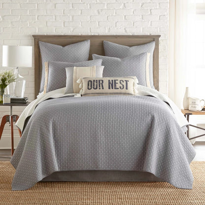 Cross Stitch 100% Cotton Quilt Set - Grey Cream