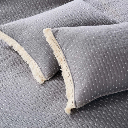 Cross Stitch 100% Cotton Quilt Set - Grey Cream