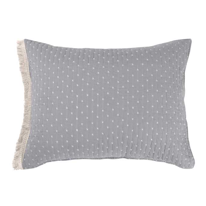 Cross Stitch 100% Cotton Quilt Set - Grey Cream