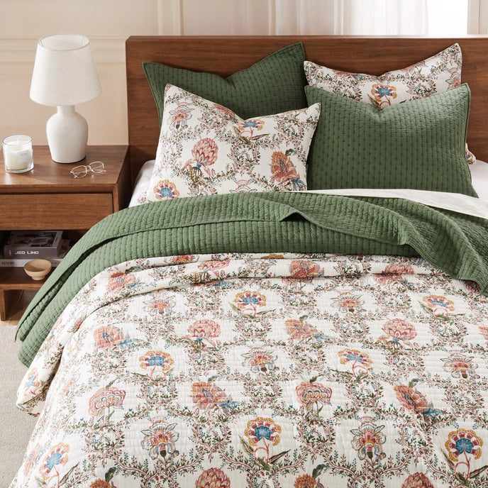 Cross Stitch 100% Cotton Quilt Set - Forest Green - Christmas Quilt