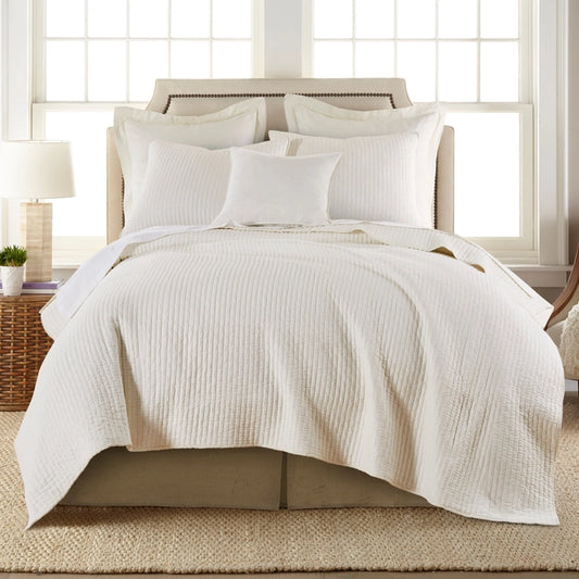 Sale! Queen Cross Stitch 100% Cotton Quilt Set - Cream
