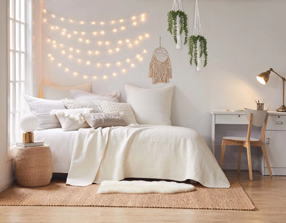 Beautiful Cross Stitch 100% Cotton Quilt Set - Cream