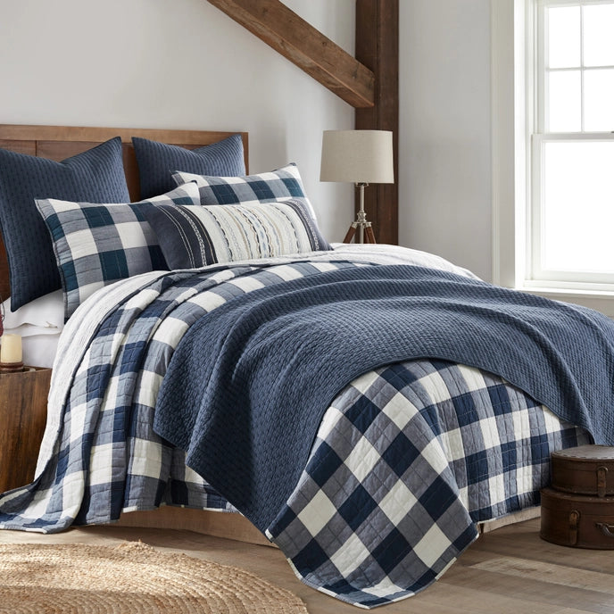 Nautical Cross Stitch 100% Cotton Quilt Set - Navy Blue