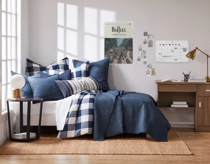 Nautical Cross Stitch 100% Cotton Quilt Set - Navy Blue