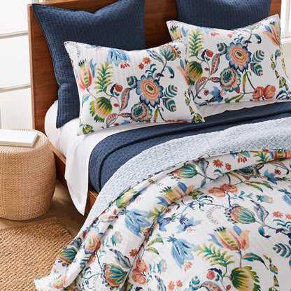 Nautical Cross Stitch 100% Cotton Quilt Set - Navy Blue