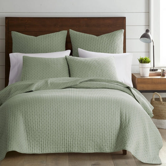 Beautiful Cross Stitch 100% Cotton Quilt Set - Sage