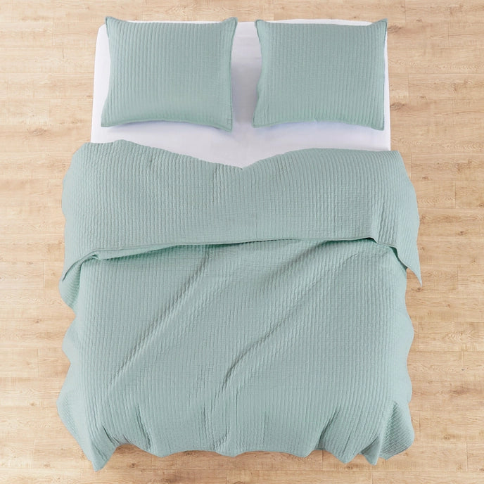 Beautiful Coastal Cross Stitch 100% Cotton Quilt Set - Spa