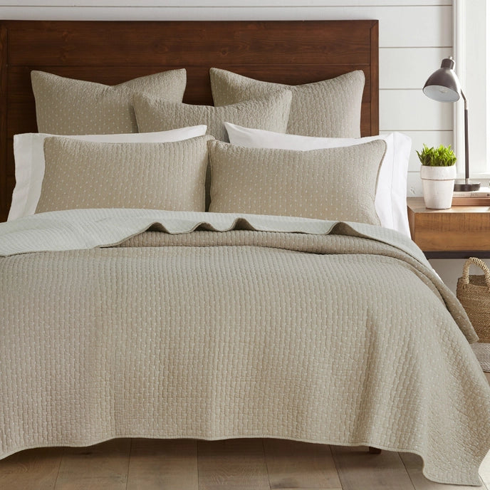 Beautiful Cross Stitch 100% Cotton Quilt Set - Taupe