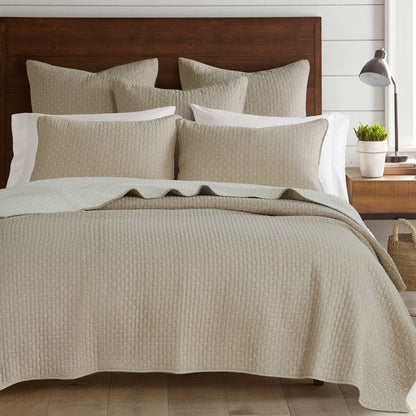 Beautiful Cross Stitch 100% Cotton Quilt Set - Taupe