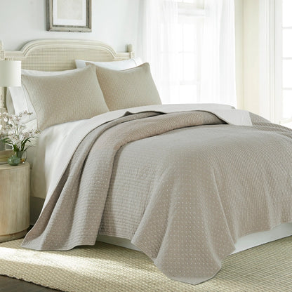 Beautiful Cross Stitch 100% Cotton Quilt Set - Taupe