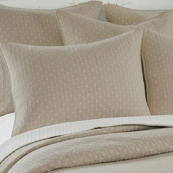 Beautiful Cross Stitch 100% Cotton Quilt Set - Taupe