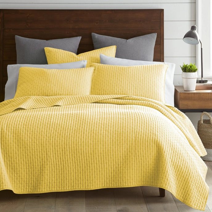 Vibrant Cross Stitch 100% Cotton Quilt Set - Yellow