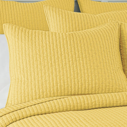 Vibrant Cross Stitch 100% Cotton Quilt Set - Yellow
