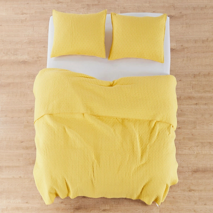 Vibrant Cross Stitch 100% Cotton Quilt Set - Yellow