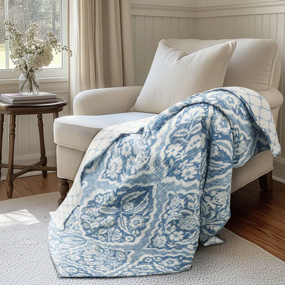 Becker Coastal Blue Quilted Throw - Coastal Throw Blanket