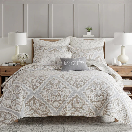 Becker Taupe Quilt Set - Beautiful Coastal Taupe Bedding Set
