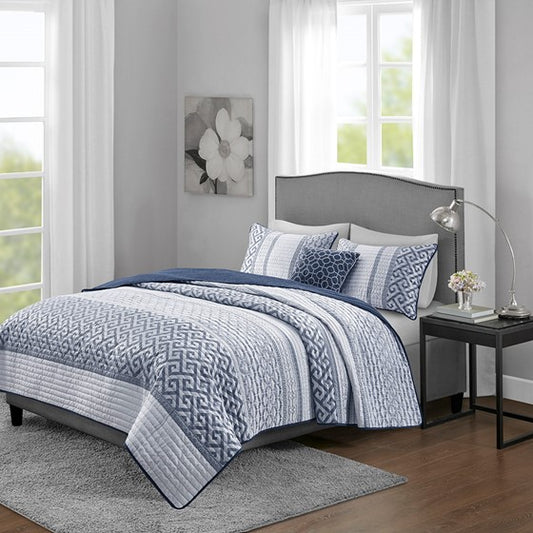 American Made V Berth Bennett Jacquard Quilt Set Navy 4PC