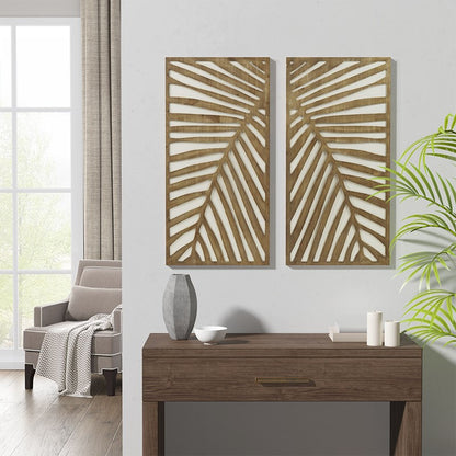 Birch Botanical Two-tone Wood Panel Wall Décor Set - Palm Fronds - Coastal Wall Decor