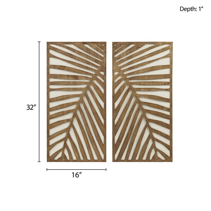 Birch Botanical Two-tone Wood Panel Wall Décor Set - Palm Fronds - Coastal Wall Decor