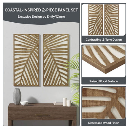 Birch Botanical Two-tone Wood Panel Wall Décor Set - Palm Fronds - Coastal Wall Decor