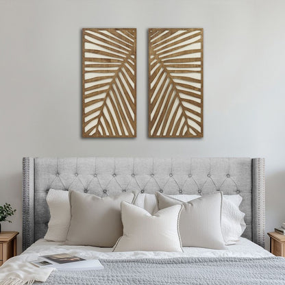 Birch Botanical Two-tone Wood Panel Wall Décor Set - Palm Fronds - Coastal Wall Decor