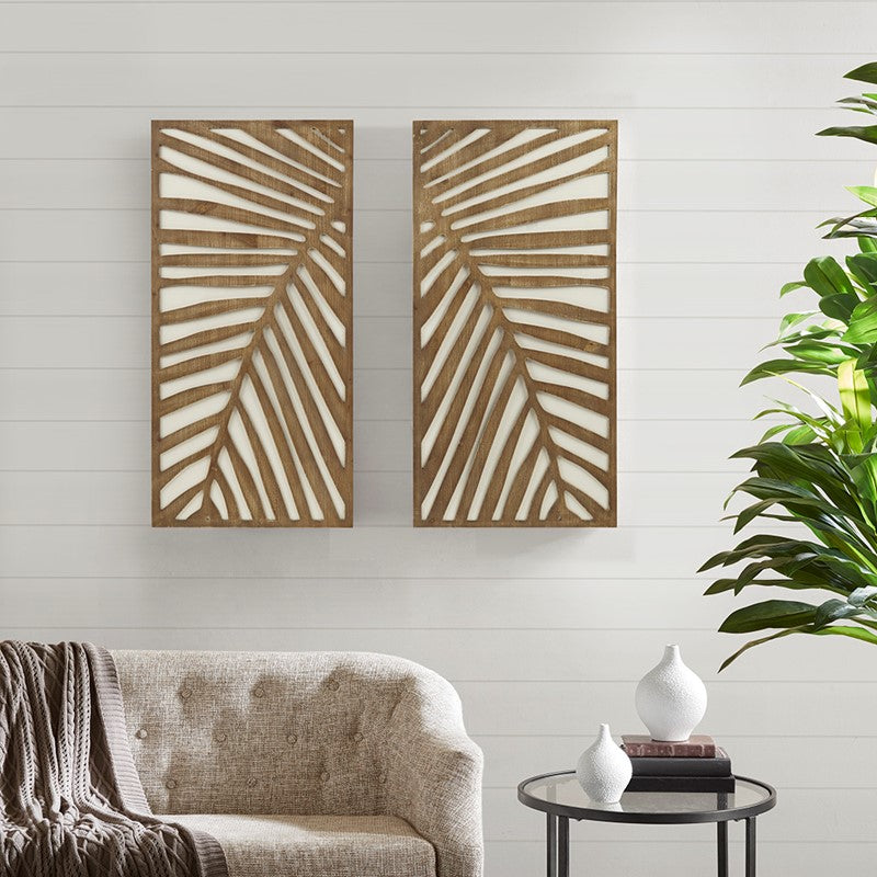 Birch Botanical Two-tone Wood Panel Wall Décor Set - Palm Fronds - Coastal Wall Decor