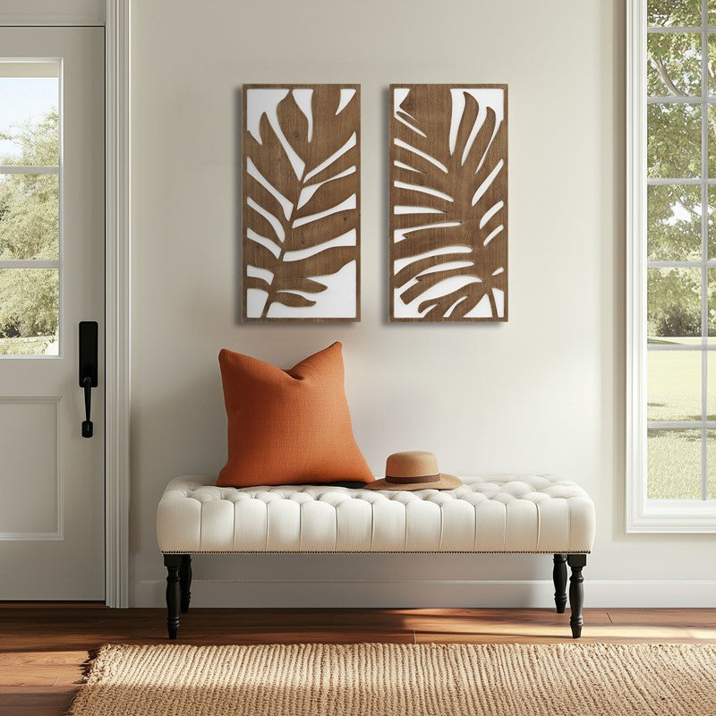 Birch Botanical Two-tone Wood Panel Wall Décor Set - Monstera - Coastal Wall Decor
