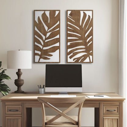 Birch Botanical Two-tone Wood Panel Wall Décor Set - Monstera - Coastal Wall Decor