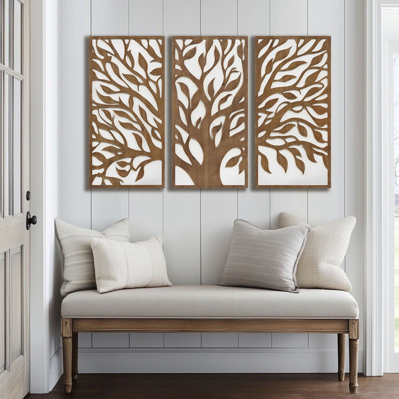 Birch Botanical Two-tone Wood Panel Wall Décor Set - Tree Of Life