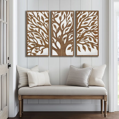 Birch Botanical Two-tone Wood Panel Wall Décor Set - Tree Of Life