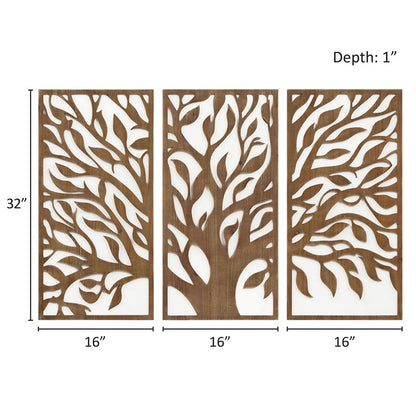 Birch Botanical Two-tone Wood Panel Wall Décor Set - Tree Of Life